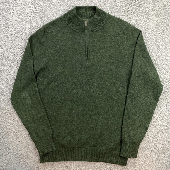 Woolovers Sweater Mens Small Wool Cashmere 1/4 Zip Pullover Jumper‎ Green Preppy - Picture 1 of 9